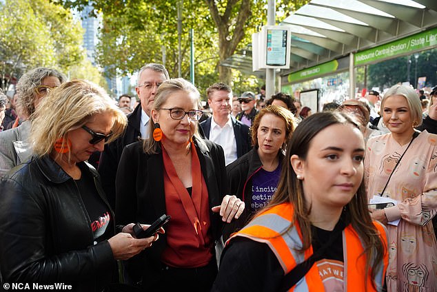 Victorian Premier Jacinta Allan (pictured) was among state and federal politicians who attended a protest against violence against women in Melbourne