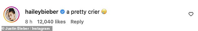 However, the Rhode Beauty founder tried to quash the speculation as she commented on her husband's tearful post: 'a beautiful cryer'