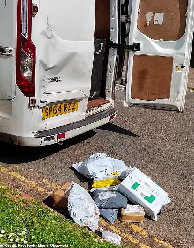 Items of various sizes lie on the side of the road in Torquay, Devon, just a few yards away from a drain