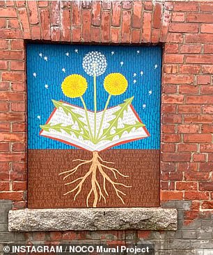 The murals in Littleton were painted last year and depict scenes of colorful trees among stars and flowers, one of which appears to be a dandelion