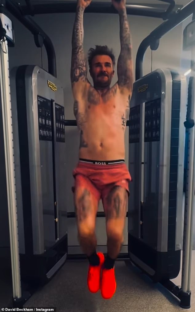 David previously gave a glimpse into his grueling workouts when he shared a video of him doing hanging knee-ups while shirtless last month