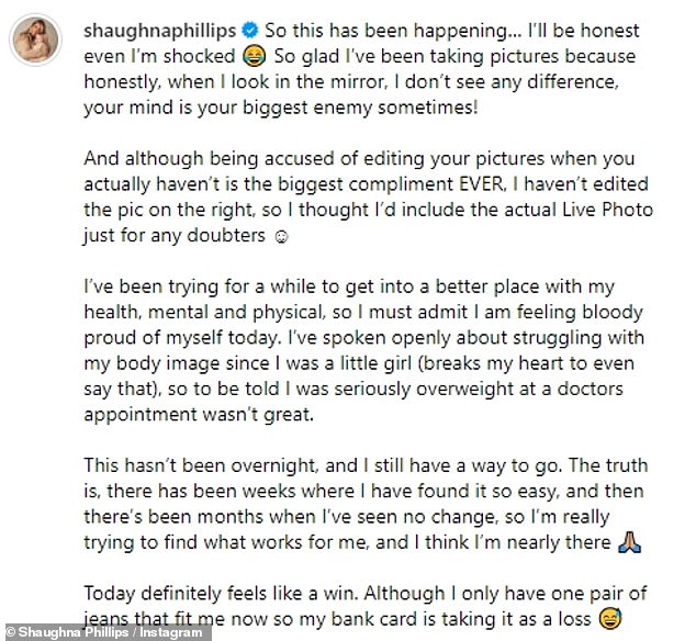 She wrote, “This didn't happen overnight, and I still have a way to go.  The truth is, there were weeks where I found it so easy, and there were months where I saw no change.”