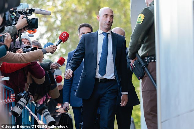 Rubiales, pictured arriving in Madrid on Monday, has been under investigation for improper management since June 2022 when the Spanish Super Cup was moved to Saudi Arabia.