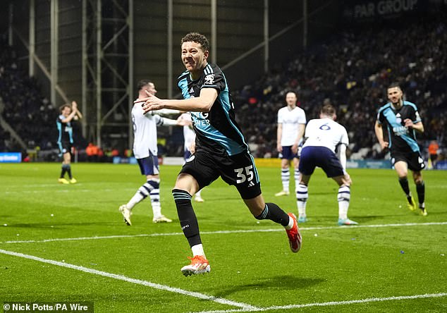 McAteer drives away in celebration after scoring his team's third goal of the match