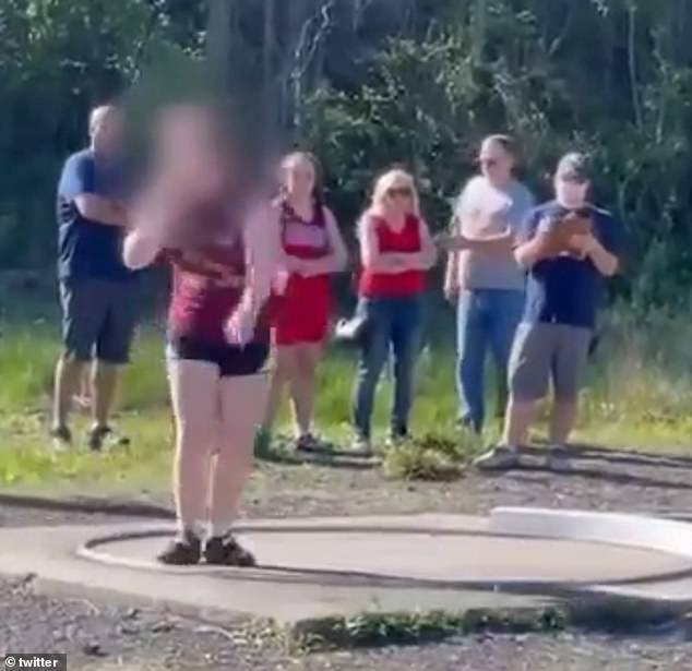 Despite being legally allowed to compete, some athletes protested Pepper-Jackson's participation by refusing to play against her.  Pictured: Lincoln Middle School girls came to the circle out of turn and then refused to throw the ball