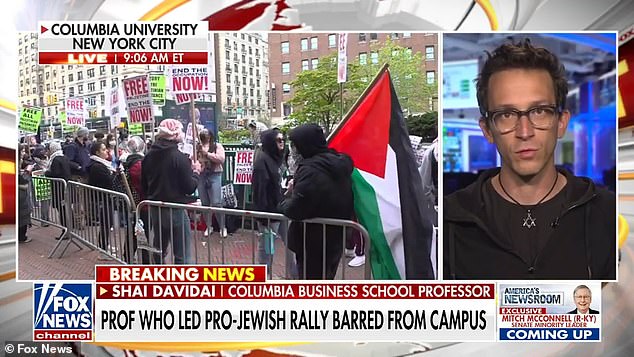 Professor Shai Davidai of Jewish Columbia University was barred from campus for leading a pro-Israel counter-demonstration and said that Rep.  AOC stands for 'agent of chaos' after supporting pro-Palestinian protesters