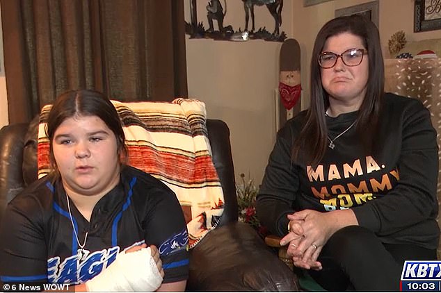 Caldwell Junior High's Caydence Wilson (left) suffered the burns in high school, and her mother, Chloe Couch (right), shared her daughter's injuries in a social media post Sunday morning. The pair later spoke about the burns in an interview trial that day