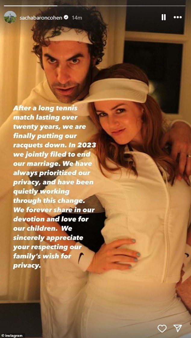 The couple announced they had quietly split last year by sharing a bizarre photo on Friday as they posed in tennis outfits