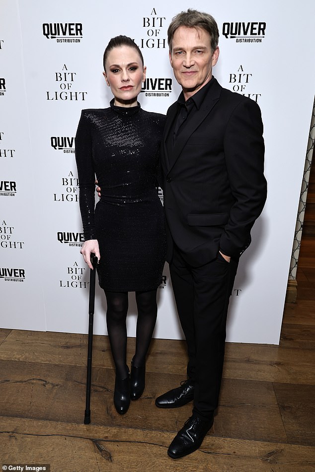 Anna Paquin, 41, was seen using a cane to help her get around on Wednesday at the New York City premiere of her new film A Bit Of Light, where she was joined by husband Stephen Moyer