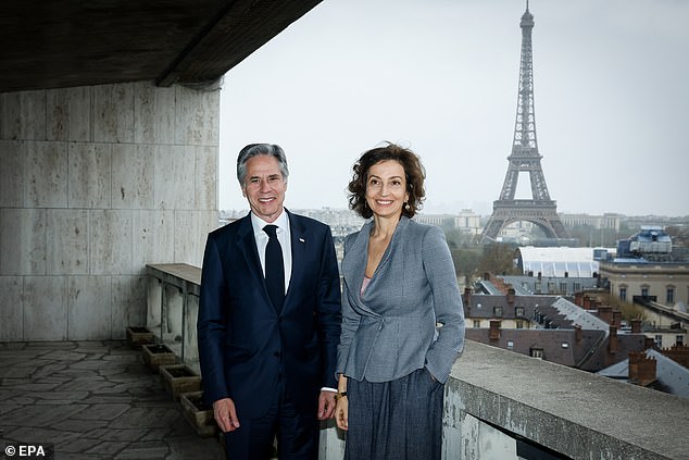 He will always have Paris.  Secretary of State Antony Blinken (L) suffered mechanical problems with his government plane, forcing the cancellation of a flight from Paris to Brussels.  Here, Blinken poses UNESCO Director General Audrey Azoulay (R) for a photo at UNESCO Headquarters in Paris, France, April 2, 2024