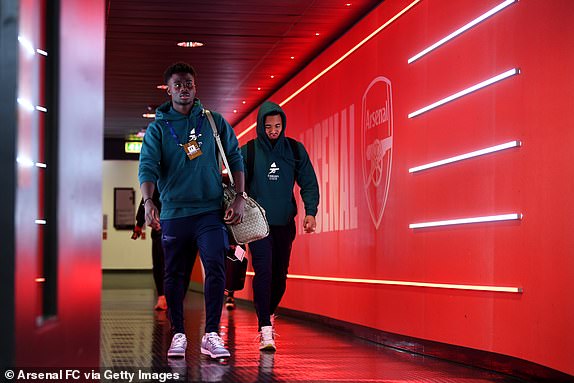 LONDON, ENGLAND – APRIL 09: Bukayo Saka of Arsenal arrives at the stadium ahead of the UEFA Champions League quarter-final first leg between Arsenal FC and FC Bayern Munich at the Emirates Stadium on April 9, 2024 in London, England.  (Photo by David Price/Arsenal FC via Getty Images)