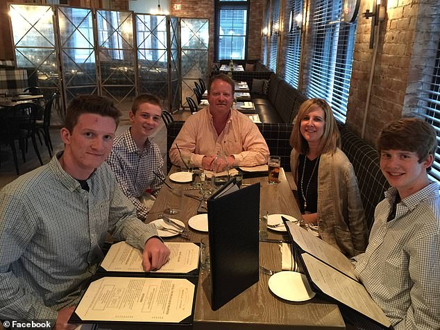 Jack Callahan, 22, is pictured to the left of his father Scott next to his mother Wendy and his two brothers Will and Charlie in 2016. The parents were separated when Jack allegedly killed his father in June 2021.