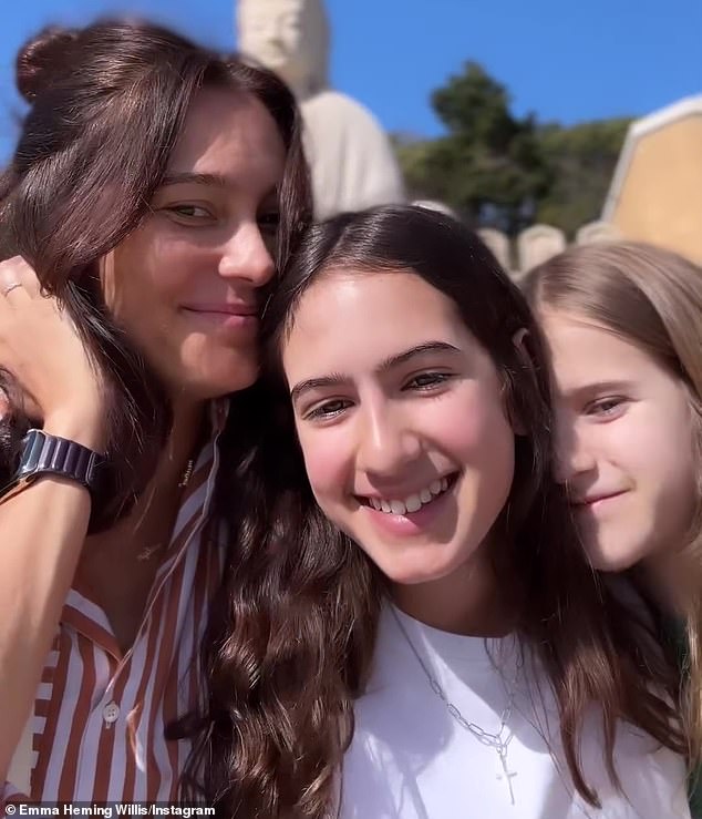 Bruce Willis' wife Emma Heming paid a loving tribute to their daughter Mabel Ray (pictured with Mabel and daughter Evelyn, nine) on her 12th birthday this week