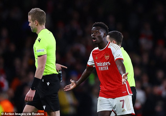 Bukayo Saka was outraged that Arsenal were not awarded a penalty in injury time against Bayern