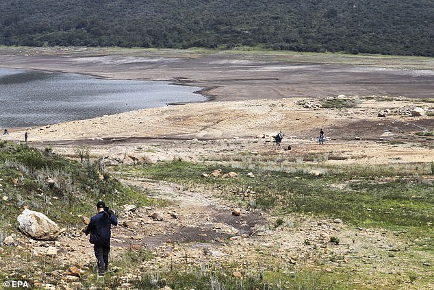 Extensive beaches have formed due to low water levels in the San Rafael Reservoir in La Calera, a city near Bogotá, the capital of Colombia
