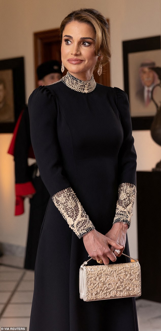 The happy occasion also takes place to make Queen Rania, 53, (pictured) a grandmother for the first time and King Abdullah II bin Al-Hussein, 62, a grandfather for the first time.