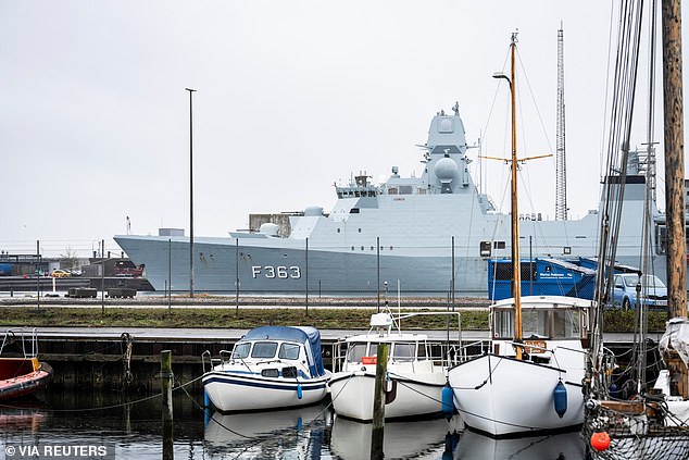 Denmark's armed forces said the technical problem occurred with a Harpoon missile on the frigate HDMS Niels Juel (pictured on Thursday) during tests at anchor at the Korsoer naval base.