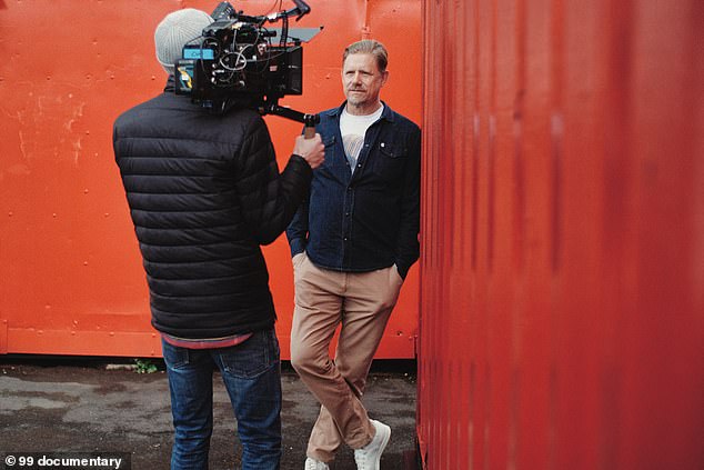 Legendary goalkeeper Peter Schmeichel is filmed during the making of the documentary '99'