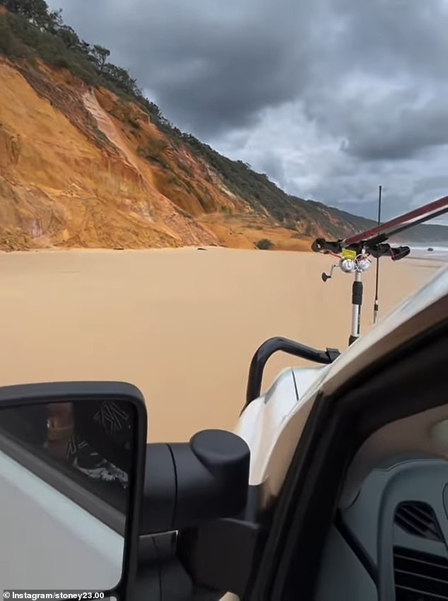 Footage posted to social media showed sand, rocks and trees crashing down a cliff at Double Island Point, just north of Queensland's Sunshine Coast, on Saturday afternoon