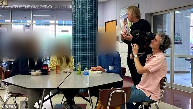 The crew films students at Central High School in Texas as part of their documentary episode 'Texas - War on Woke'.