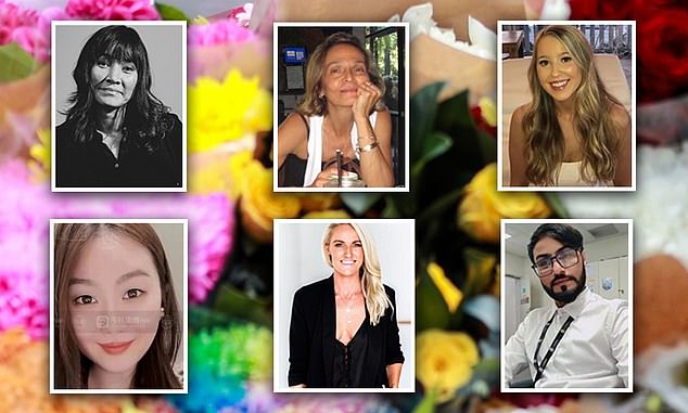 Six people were stabbed to death at Westfield Bondi Junction on Saturday (pictured left-right, Jade Young, 47, Pikria Darchia, 55, Dawn Singleton, 25, Yixuan Cheng, 27, Ashlee Good, 38 and Faraz Tahir, 30.