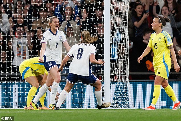 Alessia Russo put England ahead in the first half against Sweden in the Euro 2025 qualifier