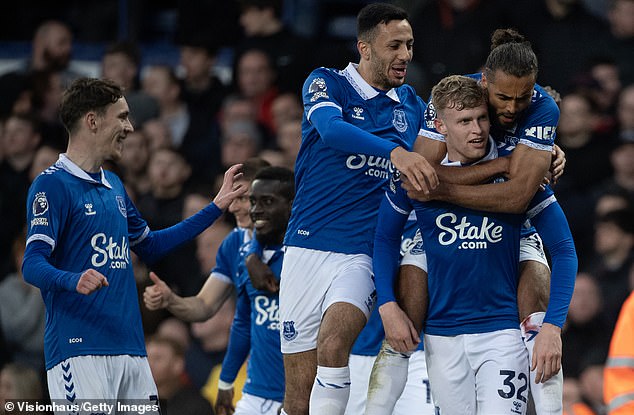 Everton fans taunted Liverpool supporters who suffered a miserable evening at Goodison Park