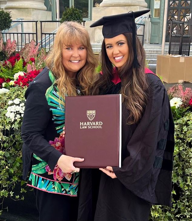 Mund, pictured with her mother, graduated from Harvard Law School in 2022 and made her first bid for U.S. Congress just three months later