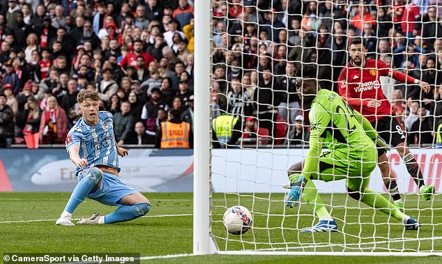 Victor Torp thought he had scored the winner for Coventry against United in the 121st minute