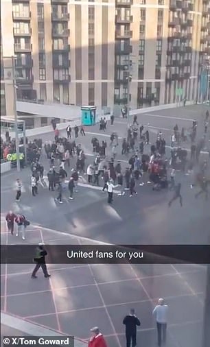 A video shows Manchester United fans leaving Wembley in disgust after Victor Torp's 'winner' for Coventry City tried to race back in when VAR didn't allow it