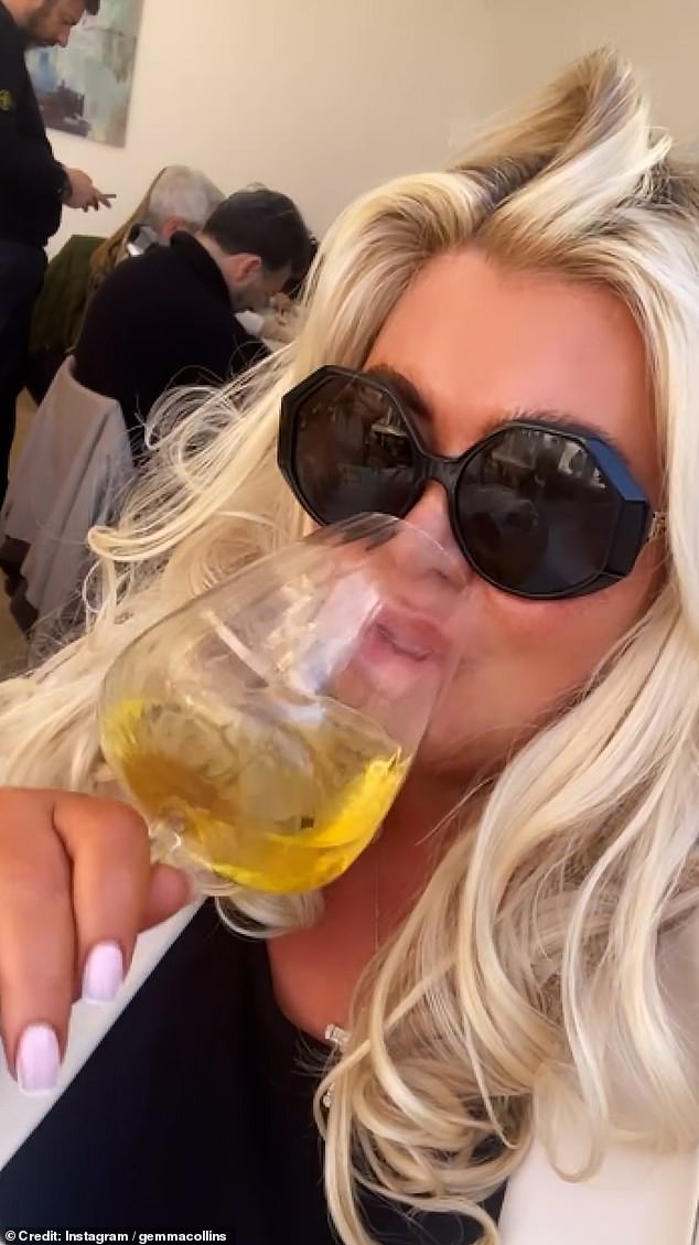 Gemma Collins enjoyed a glass of wine as she expressed her excitement for warmer days on Instagram on Saturday