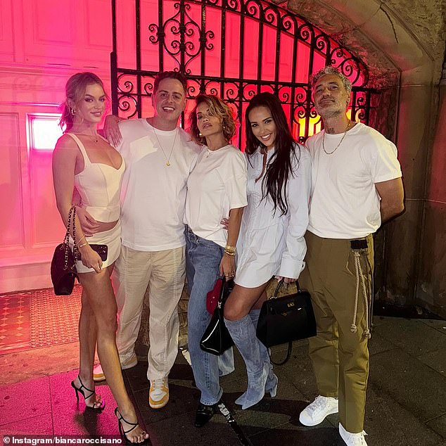 Rita and husband Taika Waititi (far right) enjoyed a relaxing Friday evening in Sydney with Madeleine Holtznagel (far left) and Bianca Roccisano (second right)