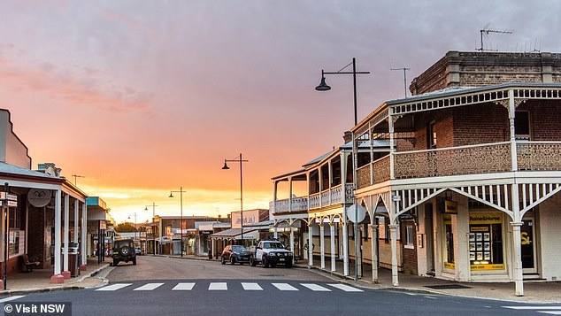 Emergency services were called to Goolma Road, Gulgong (pictured, Gulgong central), about 30km north of Mudgee in central-west NSW, about 11am on Saturday, following reports of welfare concerns.