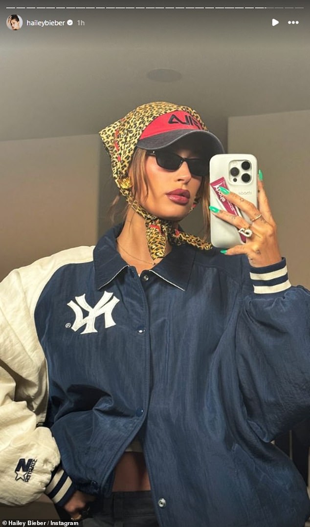 Hailey shared a photo of her stylish ensemble on Instagram on Monday