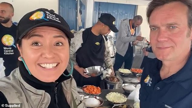 The last video shared of Australian aid worker Lalzawmi 'Zomi' Frankcom (left) before she was killed in an airstrike on Monday shows her helping prepare food for Palestinians