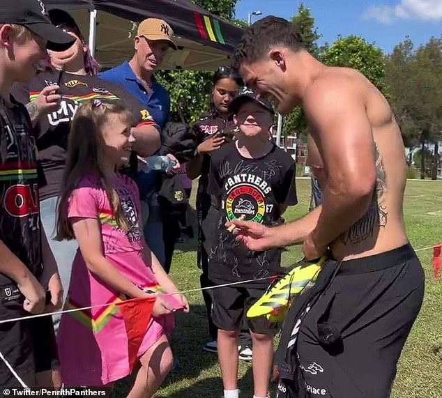Cleary burst out laughing after a young fan suggested he wear a dress