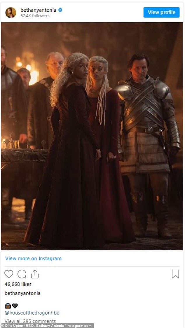 Antonia stars as Lady Baela Targaryen in the HBO fantasy series.  She shared a photo of herself on the set of the series on Instagram last month
