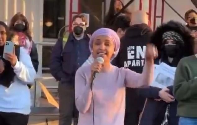 Rep. Ilhan Omar appeared at a Gaza encampment at the University of Minnesota on Tuesday, making her the first member of Congress to publicly support protests that Republicans have labeled anti-Semitic.