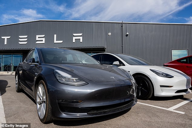 Tesla has reported a drop in sales in a further signal that the electric car industry is faltering (Tesla cars pictured at a dealership in Austin, Texas in the US)