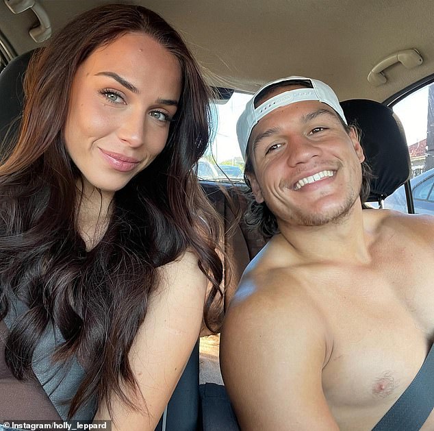 Jackson Topine (pictured right with girlfriend Holly Leppard) has accused the Bulldogs of 'assault and battery' and 'deprivation of liberty' after he was allegedly forced to wrestle 35 of his teammates as punishment for being late