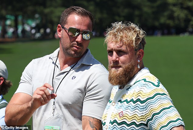 Jake Paul watches during the final round of the 2024 Masters tournament on April 14