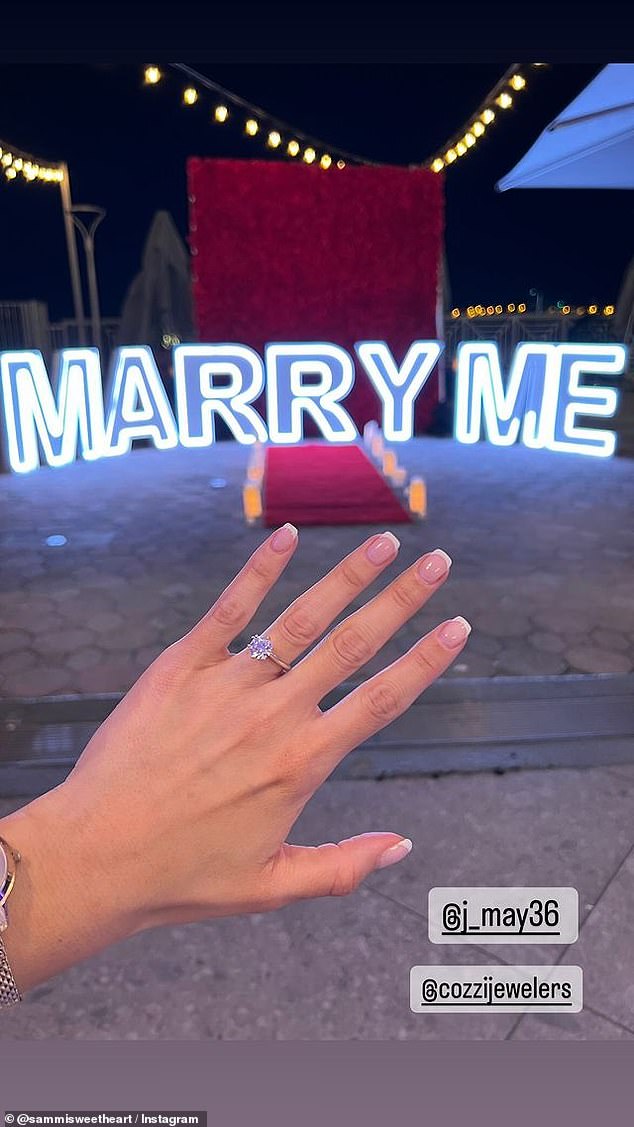 Vinny appeared to have used Sammi's engagement for his own post, as she shared a photo of herself showing off her diamond ring in front of the same 'Marry Me' display her former co-star posted