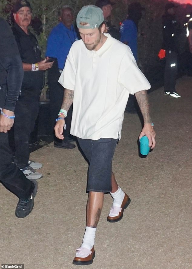 Justin Bieber kept a low profile Friday evening while attending the Coachella festival in Indio, California