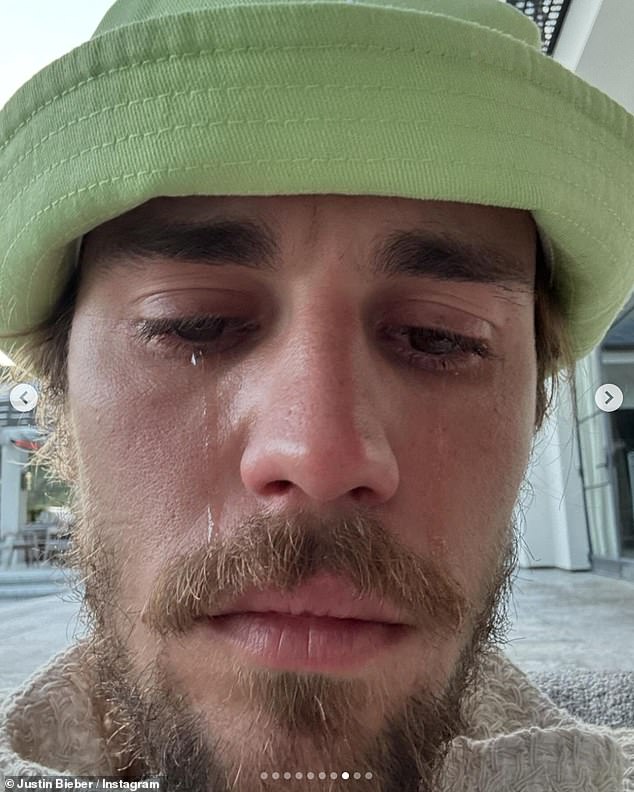 Justin Bieber shared a more emotional side on Sunday when he posted a number of selfies of himself in tears