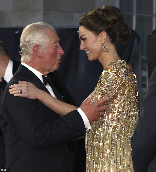 The Princess of Wales has received a unique honor from the King in recognition of her years of public service after being appointed to the Order of the Companions of Honor.  Above: Charles and Kate at the 2021 premiere of James Bond film No Time To Die