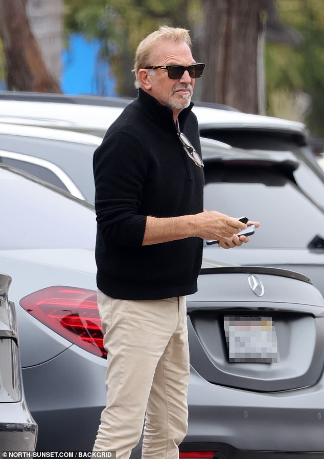 Kevin Costner was a doting dad when he took his kids for Sunday lunch at the upscale Italian eatery Tre Lune in Montecito, California
