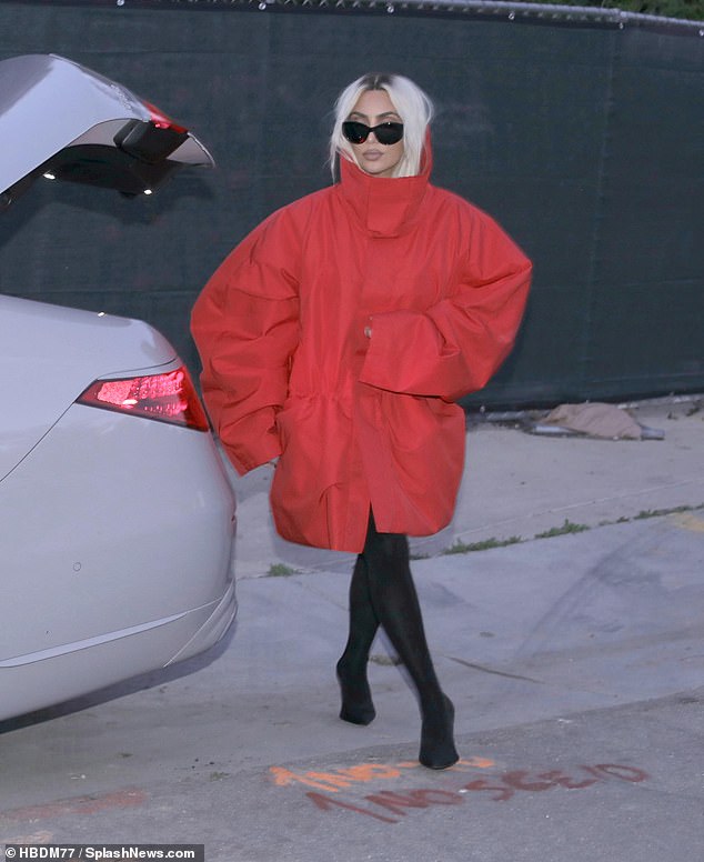 Kim Kardashian showed off her new bleached blonde locks as she stepped out in Malibu on Friday