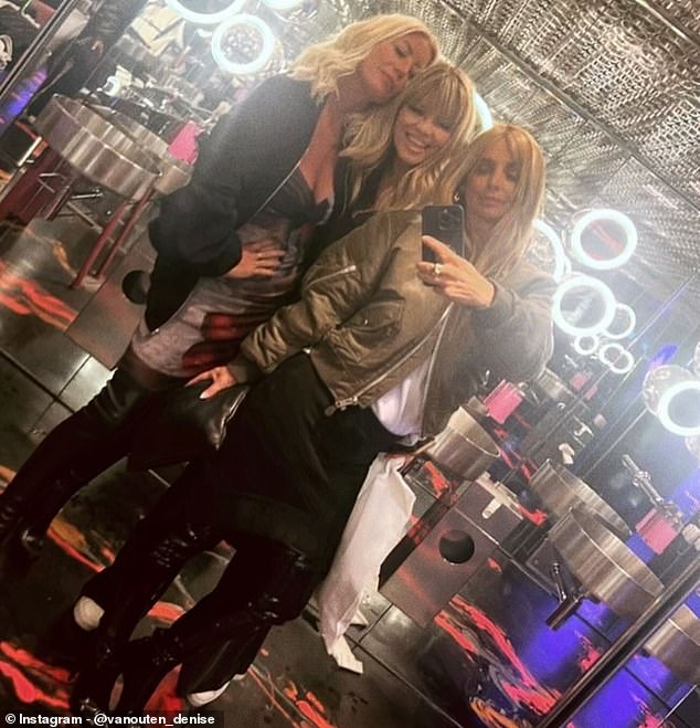 Her outing comes just weeks after she and her two friends Denise van Outen (left) and Kate Thornton (centre) enjoyed a wild night out together in Soho