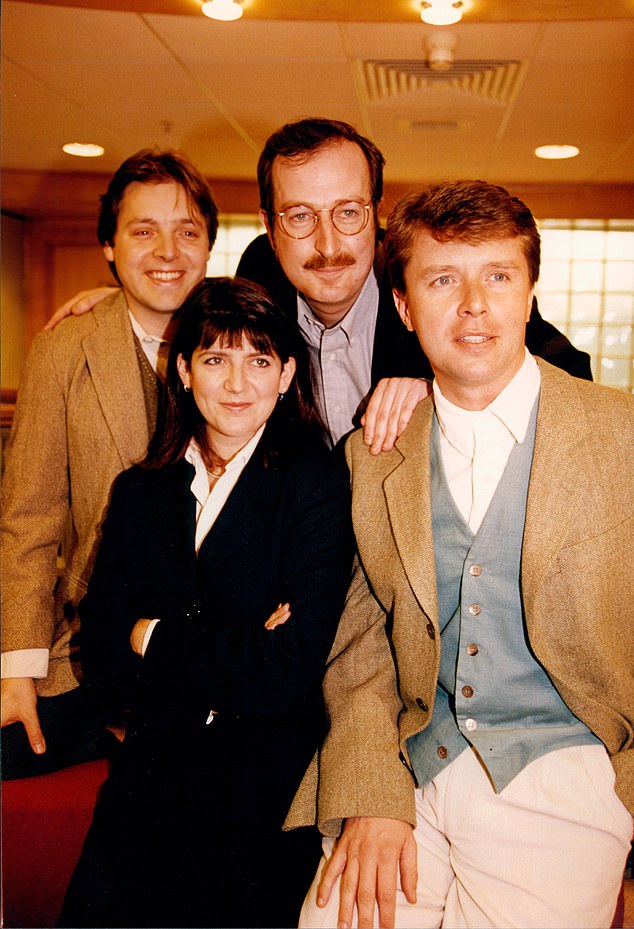 It has now been confirmed that Mark will take over Steve's Saturday afternoon session from July as the show progresses (L-R Mark Goodier, Emma Freud, Steve Wright and Nicky Campbell pictured)