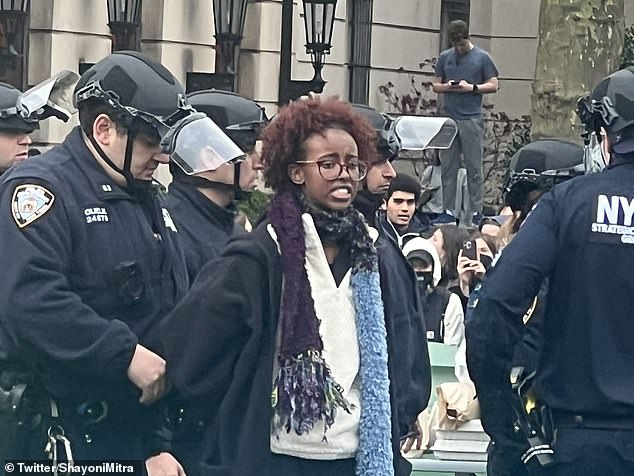 Megyn Kelly has criticized the daughter of 'Squad' Congresswoman Ilhan Omar after the Bernard College student said she was left homeless and without food after being suspended for participating in pro-Palestinian protests.  In the photo: Isra Hirsi is arrested